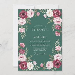 Invitation Mariage profond Teal Ranunculus Eucalyptus tendre
