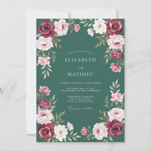 Invitation Mariage profond Teal Ranunculus Eucalyptus tendre (Devant)