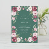 Invitation Mariage profond Teal Ranunculus Eucalyptus tendre (Debout devant)
