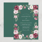 Invitation Mariage profond Teal Ranunculus Eucalyptus tendre (Devant / Derrière)