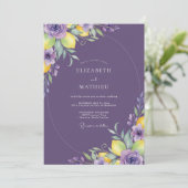 Invitation Mariage profond violet citron eucalyptus (Debout devant)