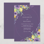 Invitation Mariage profond violet citron eucalyptus (Devant / Derrière)