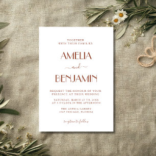 Invitation Mariage Propre Budget Terracotta & Blanc Guiet