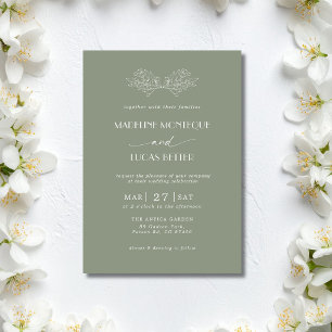 Invitation Mariage Propre Feuilles d'Arbre de Noël Vert Sauge