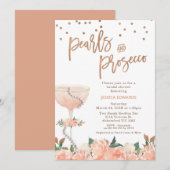 Invitation Mariage Prosecco Perles Florales Pêche  (Devant / Derrière)