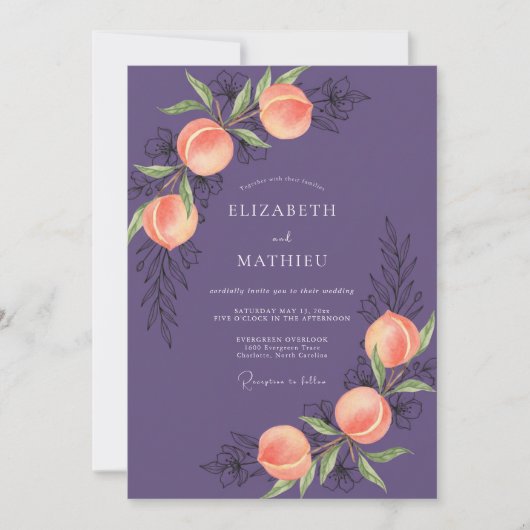 Invitation Mariage Prune Abricot Fruit Eucalyptus (Devant)