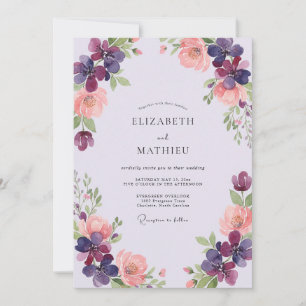 Invitation Mariage Prune Abricot Ranunculus Eucalyptus