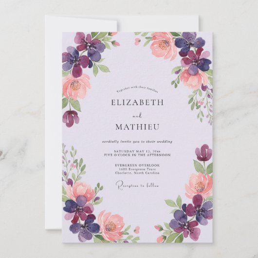 Invitation Mariage Prune Abricot Ranunculus Eucalyptus (Devant)