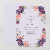 Invitation Mariage Prune Abricot Ranunculus Eucalyptus (Devant / Derrière)