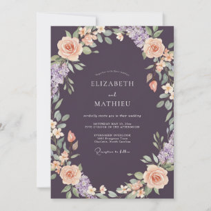 Invitation Mariage Prune Abricot Ranunculus Sauge