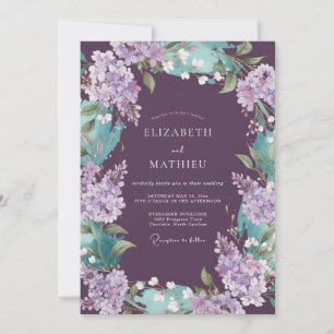 Invitation Mariage prune bleu-vert lilas eucalyptus