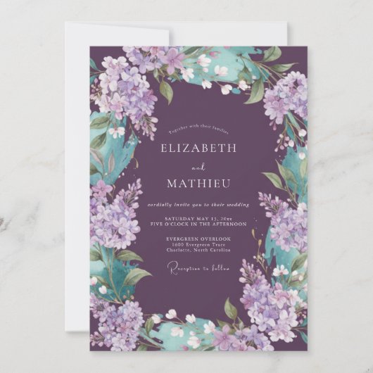 Invitation Mariage prune bleu-vert lilas eucalyptus (Devant)