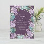 Invitation Mariage prune bleu-vert lilas eucalyptus (Debout devant)