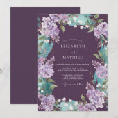 Invitation Mariage prune bleu-vert lilas eucalyptus (Devant / Derrière)