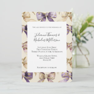 Invitation Mariage Purple Gold Bows