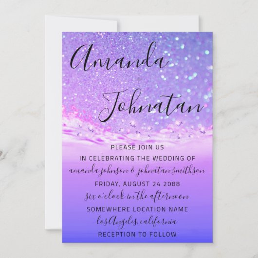 Invitation Mariage Purple Ocean Spark Waves Ocean Beach (Devant)
