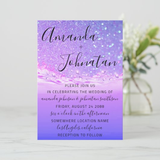 Invitation Mariage Purple Ocean Spark Waves Ocean Beach (Debout devant)