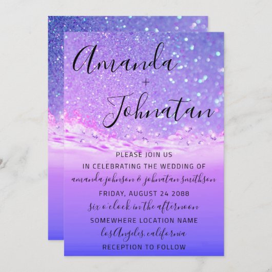 Invitation Mariage Purple Ocean Spark Waves Ocean Beach (Devant / Derrière)