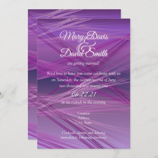 Invitation Mariage Purple Streaks (Devant / Derrière)
