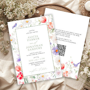 Invitation Mariage QR bohème sauvage vert sauge tout en un
