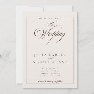 Invitation Mariage QR Calligraphie Ivoire Marron Choco Classi