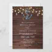 Invitation Mariage QR Code Ancre Bleu Marine Bois Rustique (Devant)