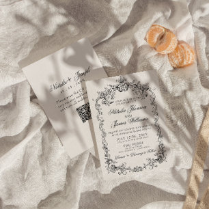 Invitation Mariage QR Code Argent Ancien Noir Et Blanc