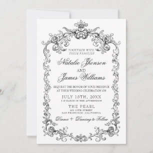 Invitation Mariage QR Code Argent Ancien Noir Et Blanc
