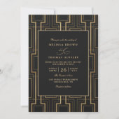 Invitation Mariage QR Code Art Déco Noir et Or Luxueux (Devant)