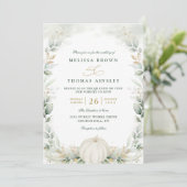 Invitation Mariage QR Code Chic Automne Amour Citrouille Verd (Debout devant)