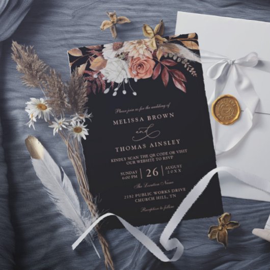 Invitation Mariage QR Code Feuillage d'Automne Floral Terraco