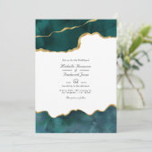 Invitation Mariage QR Code RSVP Agate Géode Turquoise et Or (Debout devant)