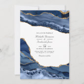 Invitation Mariage QR Code RSVP en pierre d'agate Navy et Or (Devant)