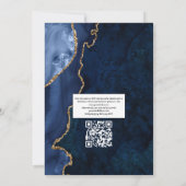 Invitation Mariage QR Code RSVP en pierre d'agate Navy et Or (Dos)