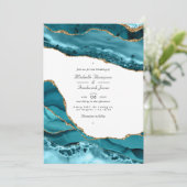 Invitation Mariage QR Code RSVP en pierre d'agate sarcelle et (Debout devant)