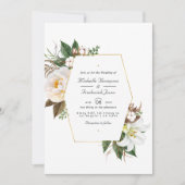 Invitation Mariage QR Code RSVP Floral Or et Blanc (Devant)