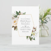 Invitation Mariage QR Code RSVP Floral Or et Blanc (Debout devant)