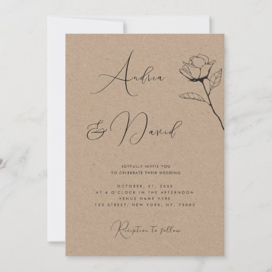 Invitation Mariage QR Code RSVP Look Kraft Rustique Rose Dess (Devant)