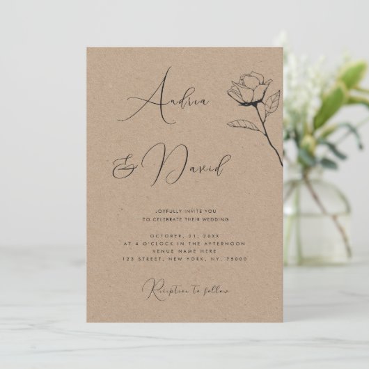 Invitation Mariage QR Code RSVP Look Kraft Rustique Rose Dess (Debout devant)