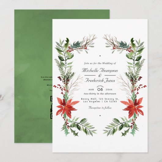 Invitation Mariage QR Code RSVP Noël en forêt (Devant / Derrière)