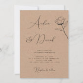 Invitation Mariage QR Code RSVP Rose Dessinée Look Kraft Rust (Devant)