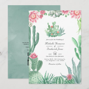 Invitation Mariage QR Code RSVP Succulents Aquarelle