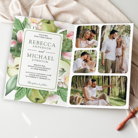 Invitation Mariage QR Code Verger de Pomme Verte Botanique