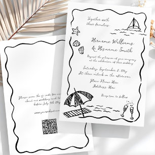 Invitation Mariage QR RSVP de la main noir lunaire de plage