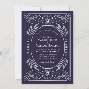 Invitation Mariage QR Vintage Tarot Gothique Argent & Violet