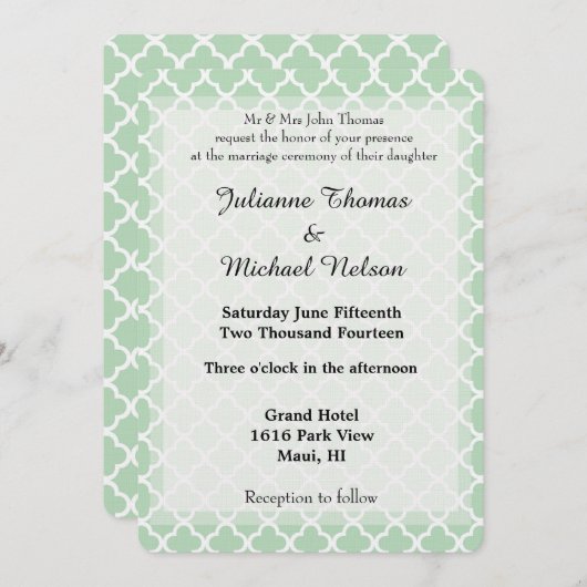 Invitation Mariage Quatrefoil Mint (Devant / Derrière)