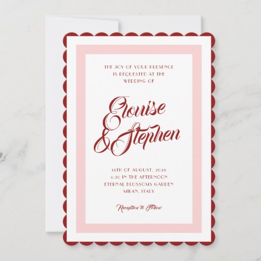 Invitation Mariage Quirky Jouant avec cadre Wavy Rose & Rouge (Devant)
