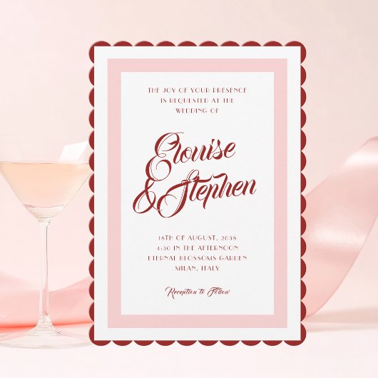 Invitation Mariage Quirky Jouant avec cadre Wavy Rose & Rouge