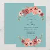 Invitation Mariage radiant Anémone sarcelle (Devant / Derrière)