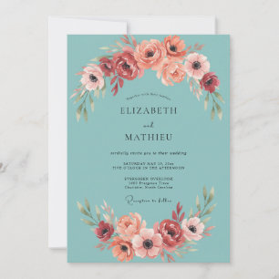 Invitation Mariage radiant d'anémone sarcelle